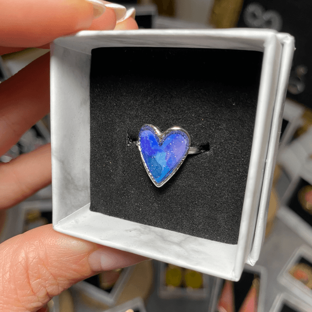Bague coeur - argentée & bleue