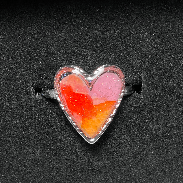 Bague coeur - argentée & orange