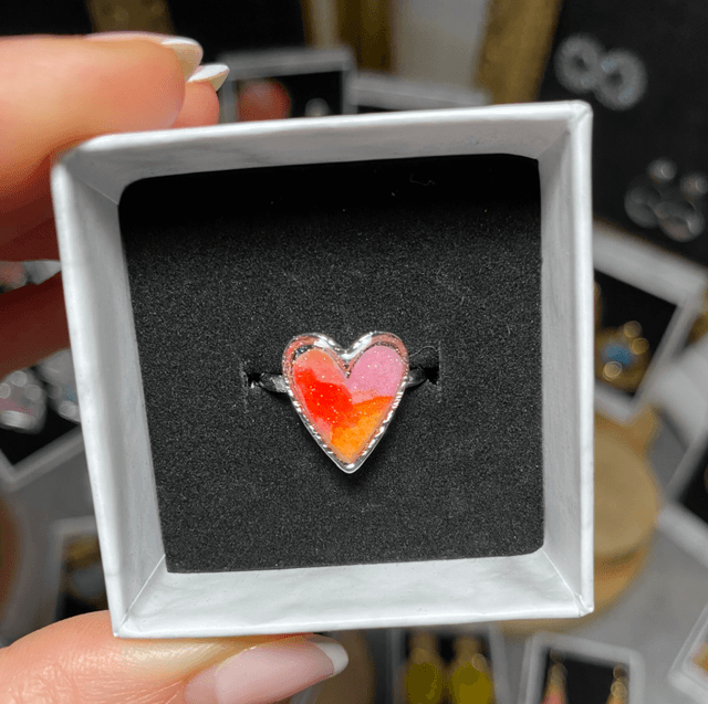 Bague coeur - argentée & orange
