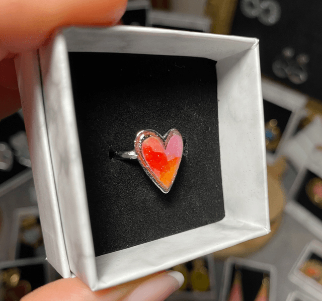Bague coeur - argentée & orange