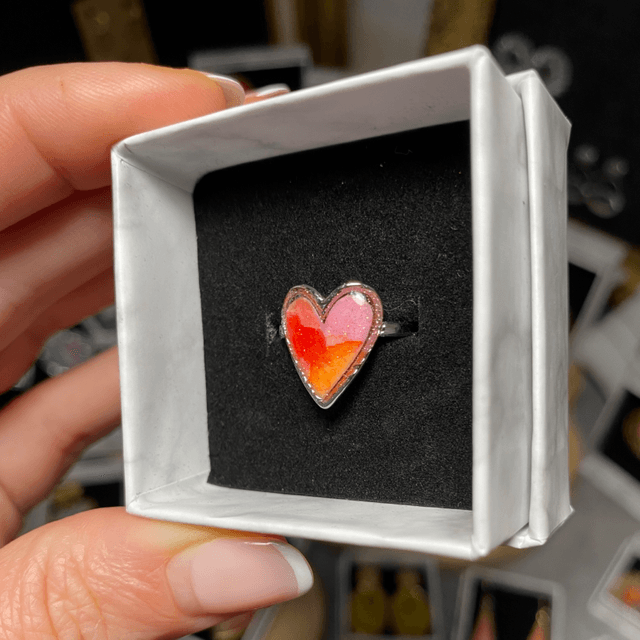 Bague coeur - argentée & orange