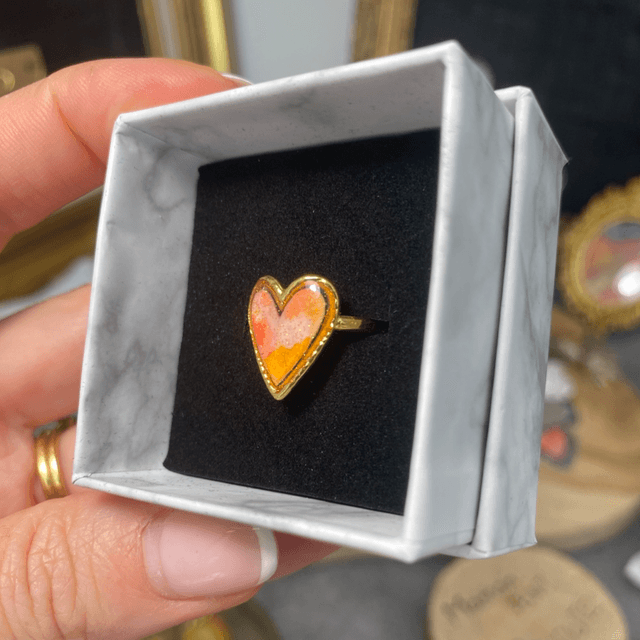 Bague coeur - dorée orange & rose