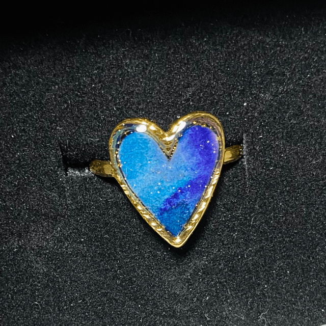 Bague coeur - dorée & bleue