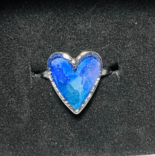 Bague coeur - argentée & bleue