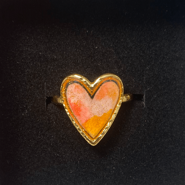 Bague coeur - dorée orange & rose