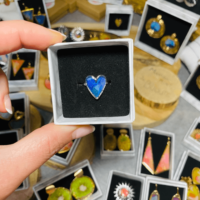 Bague coeur - argentée &amp; bleue