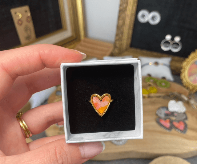 Bague coeur - dorée orange &amp; rose